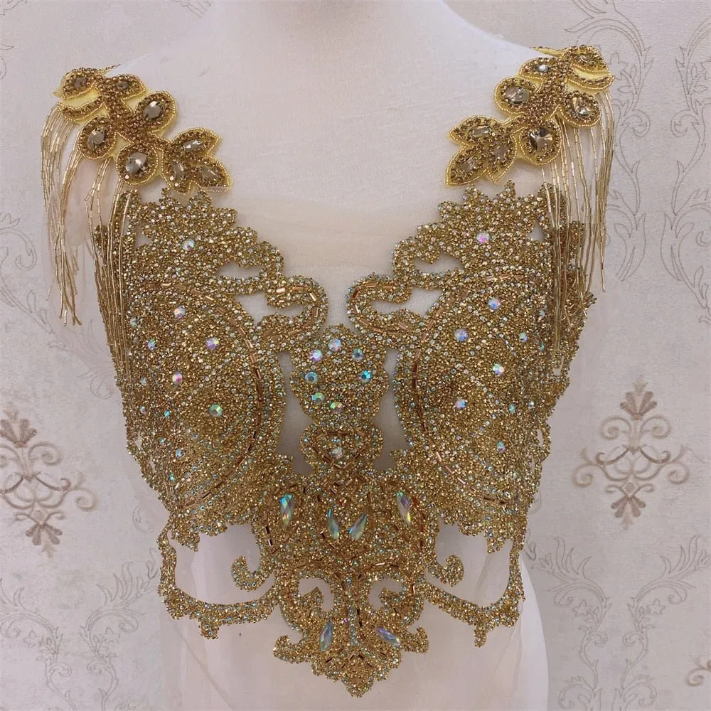 Bridal Wedding Party Rhinestone Crystal Beaded Sequin Glitter Full Body Sew On Patch Trim Applique / 35 COLOR DESIGNS