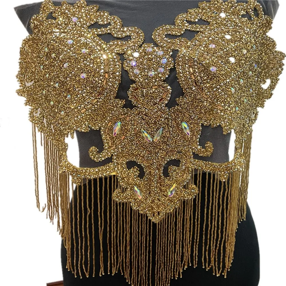 Bridal Wedding Party Rhinestone Crystal Beaded Sequin Glitter Full Body Sew On Patch Trim Applique / 35 COLOR DESIGNS