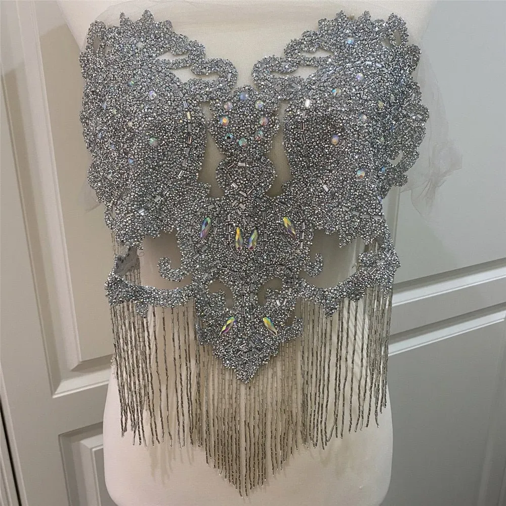 Bridal Wedding Party Rhinestone Crystal Beaded Sequin Glitter Full Body Sew On Patch Trim Applique / 35 COLOR DESIGNS
