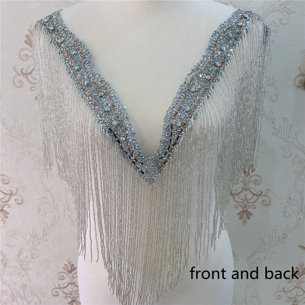 Bridal Wedding Party Rhinestone Crystal Beaded Sequin Glitter Full Body Sew On Patch Trim Applique / 35 COLOR DESIGNS