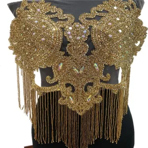 Bridal Wedding Party Rhinestone Crystal Beaded Sequin Glitter Full Body Sew On Patch Trim Applique / 35 COLOR DESIGNS