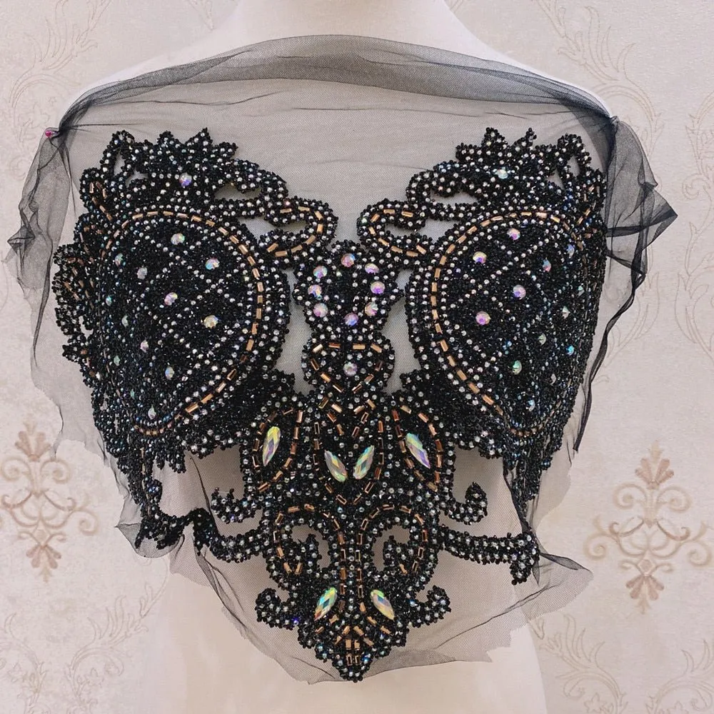 Bridal Wedding Party Rhinestone Crystal Beaded Sequin Glitter Full Body Sew On Patch Trim Applique / 35 COLOR DESIGNS