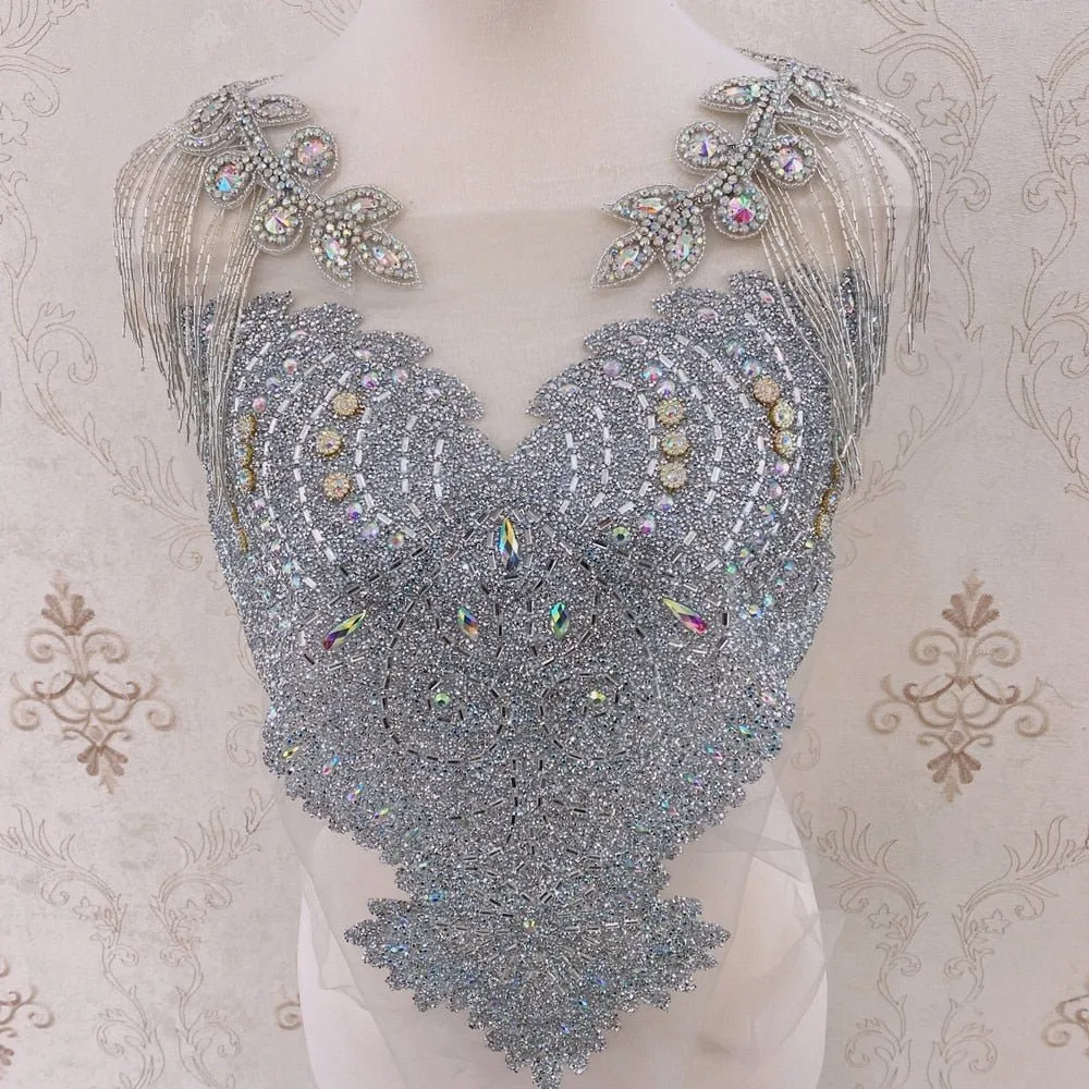 Bridal Wedding Party Rhinestone Crystal Beaded Sequin Glitter Full Body Sew On Patch Trim Applique / 35 COLOR DESIGNS