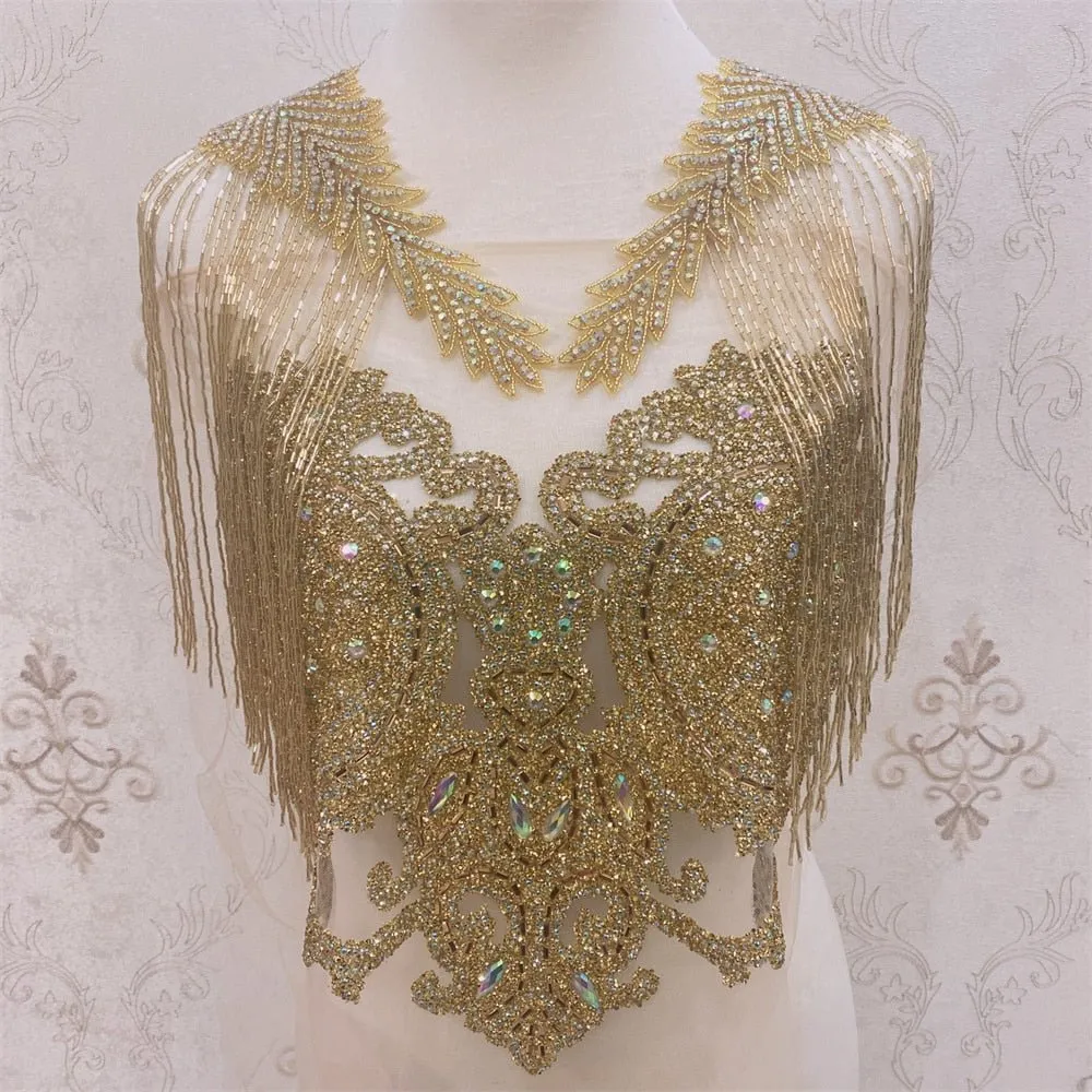 Bridal Wedding Party Rhinestone Crystal Beaded Sequin Glitter Full Body Sew On Patch Trim Applique / 35 COLOR DESIGNS