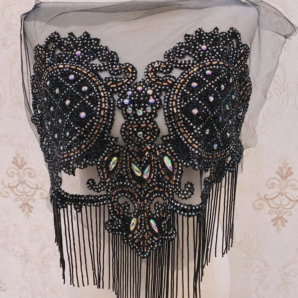 Bridal Wedding Party Rhinestone Crystal Beaded Sequin Glitter Full Body Sew On Patch Trim Applique / 35 COLOR DESIGNS