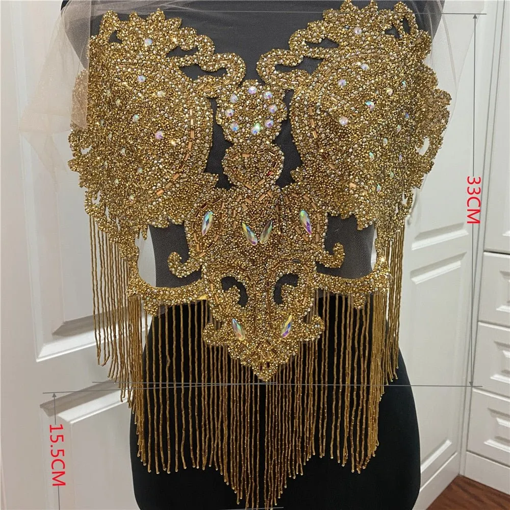 Bridal Wedding Party Rhinestone Crystal Beaded Sequin Glitter Full Body Sew On Patch Trim Applique / 35 COLOR DESIGNS