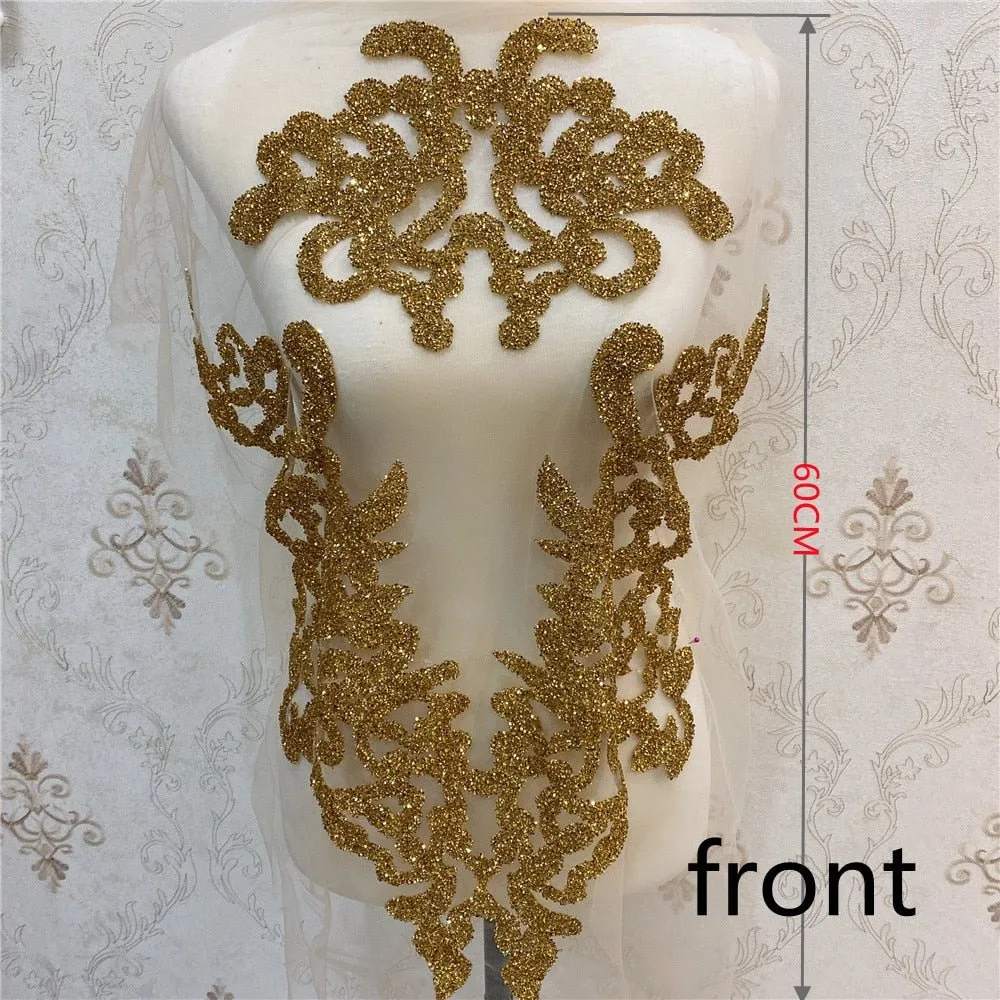 Bridal Wedding Party Rhinestone Crystal Beaded Sequin Glitter Full Body Sew On Patch Trim Applique / 35 COLOR DESIGNS