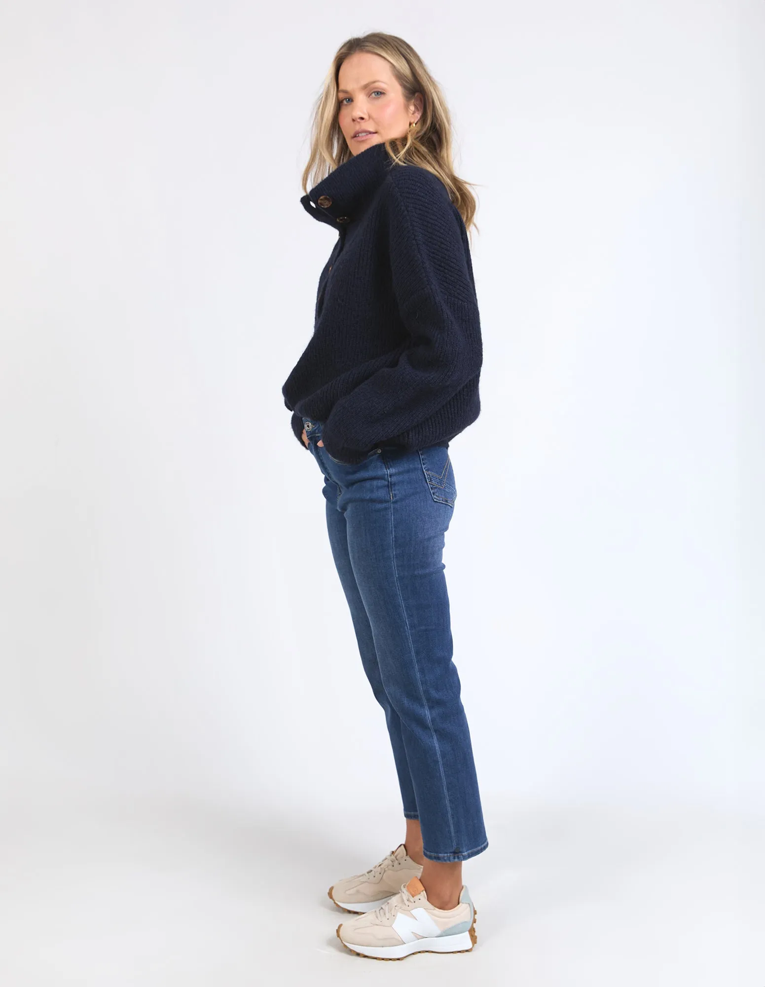 Bron Button Knit - Navy