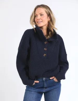 Bron Button Knit - Navy