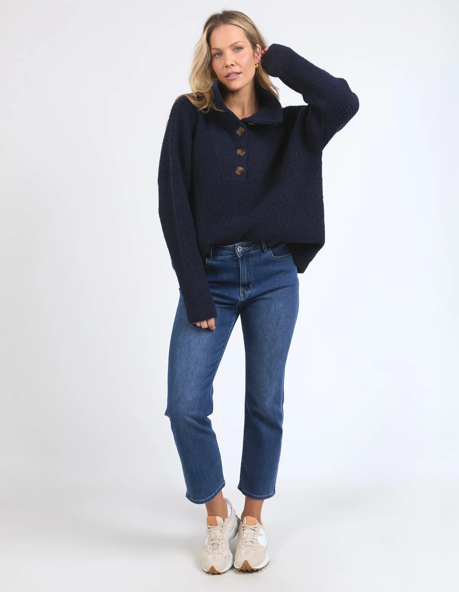 Bron Button Knit - Navy
