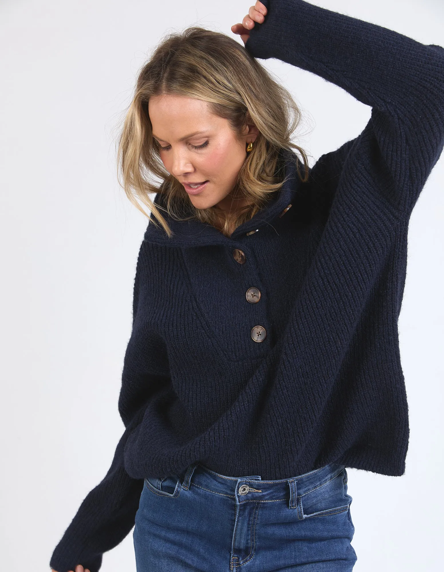 Bron Button Knit - Navy