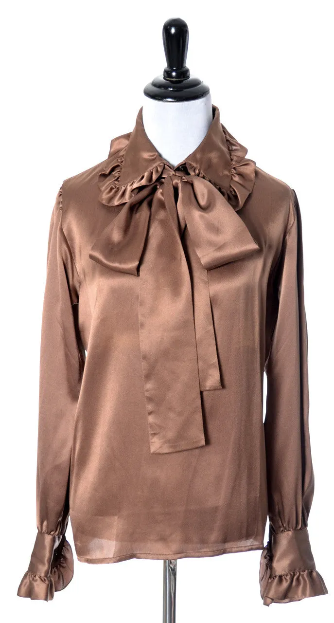 Brown Silk Blouse Vintage Yves Saint Laurent Rive Gauche