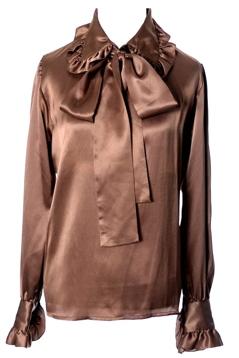 Brown Silk Blouse Vintage Yves Saint Laurent Rive Gauche