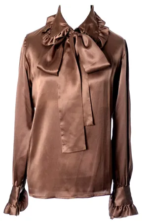 Brown Silk Blouse Vintage Yves Saint Laurent Rive Gauche