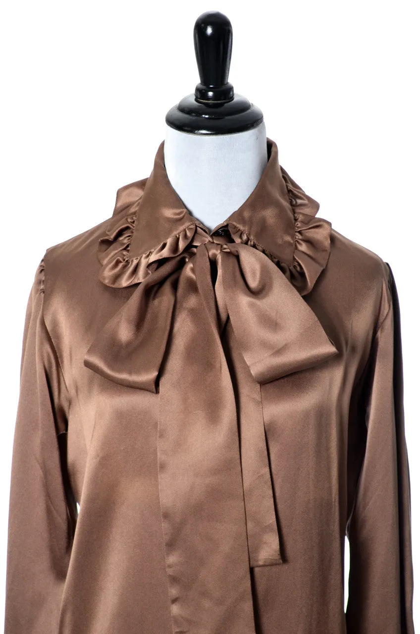 Brown Silk Blouse Vintage Yves Saint Laurent Rive Gauche