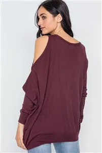Burnt Copper Asymmetrical, Cold-Shoulder Sweater