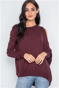Burnt Copper Asymmetrical, Cold-Shoulder Sweater