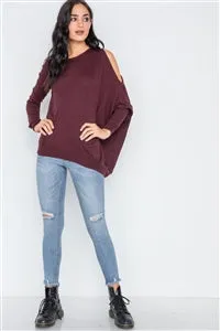 Burnt Copper Asymmetrical, Cold-Shoulder Sweater