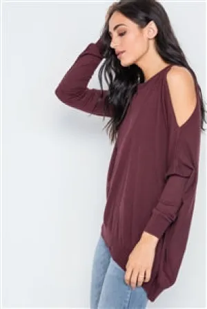 Burnt Copper Asymmetrical, Cold-Shoulder Sweater