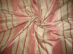 Candy Pink and Beige colour stripe Silk Taffeta Fabric TAFS24 54&quot; wide
