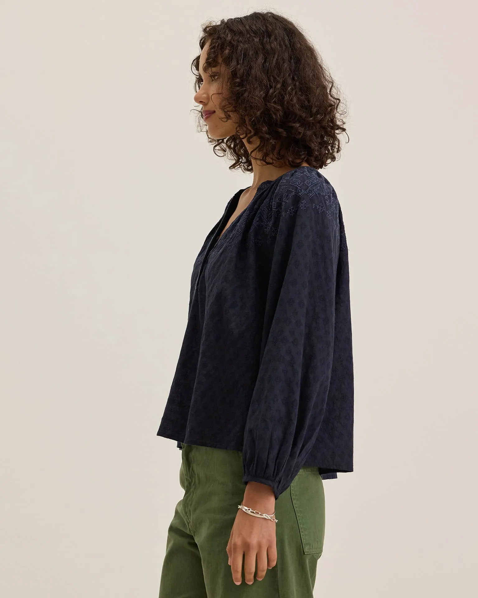 Carina L/S Poet Top in Navy
