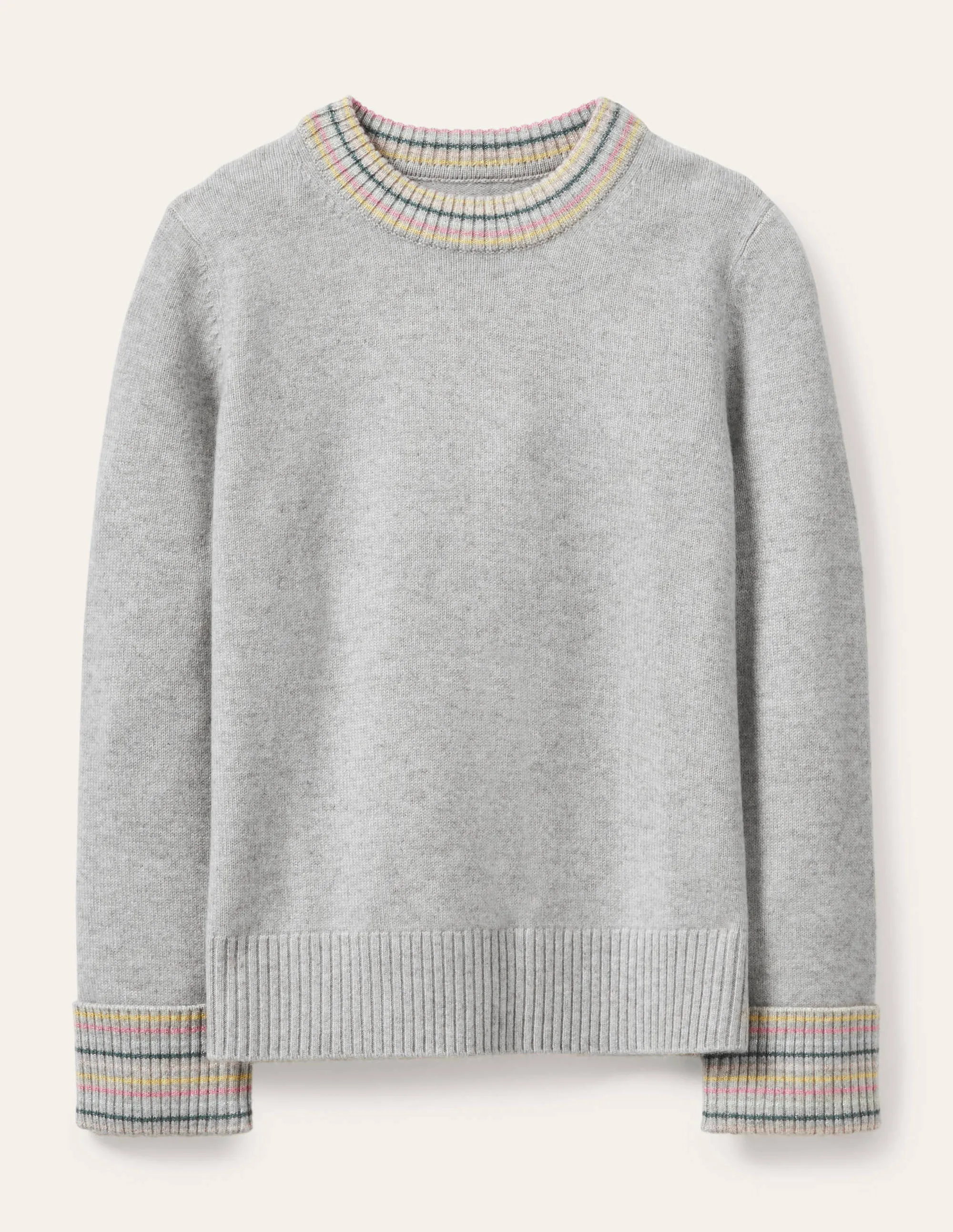 Cashmere Cuff Detail Jumper-Grey Melange