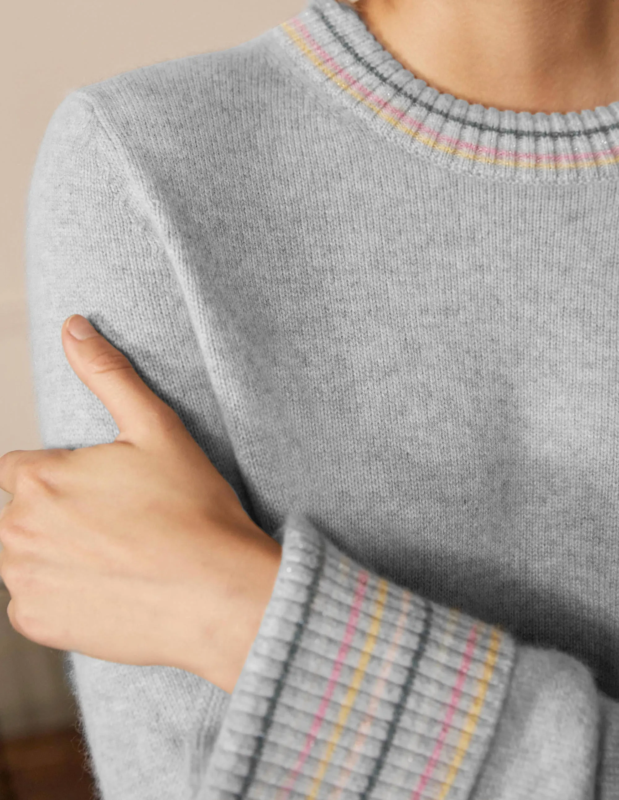Cashmere Cuff Detail Jumper-Grey Melange