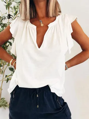 Casual Fab Notched Neck Flutter Sleeve Blouse