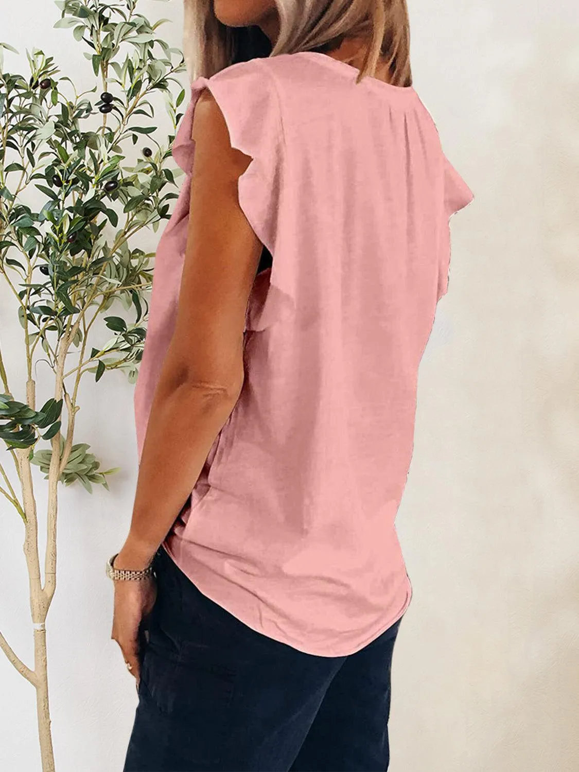 Casual Fab Notched Neck Flutter Sleeve Blouse