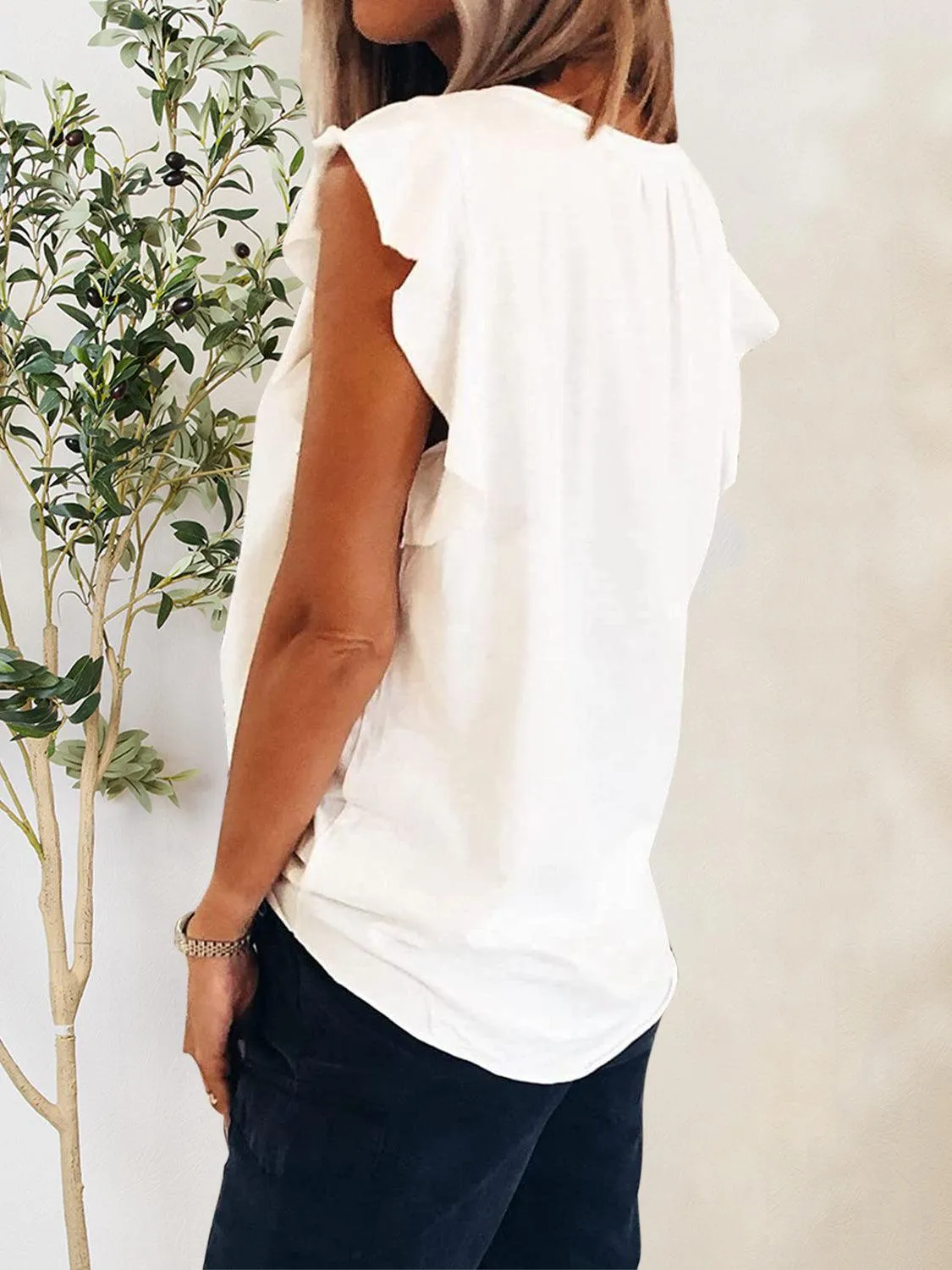 Casual Fab Notched Neck Flutter Sleeve Blouse