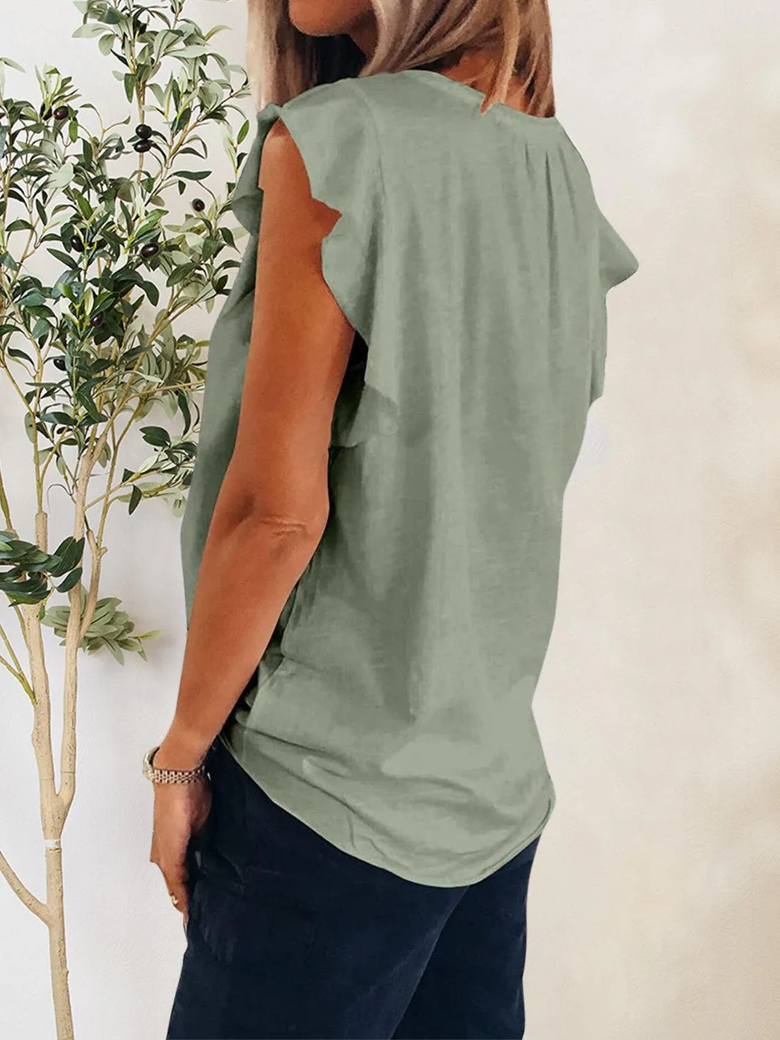 Casual Fab Notched Neck Flutter Sleeve Blouse