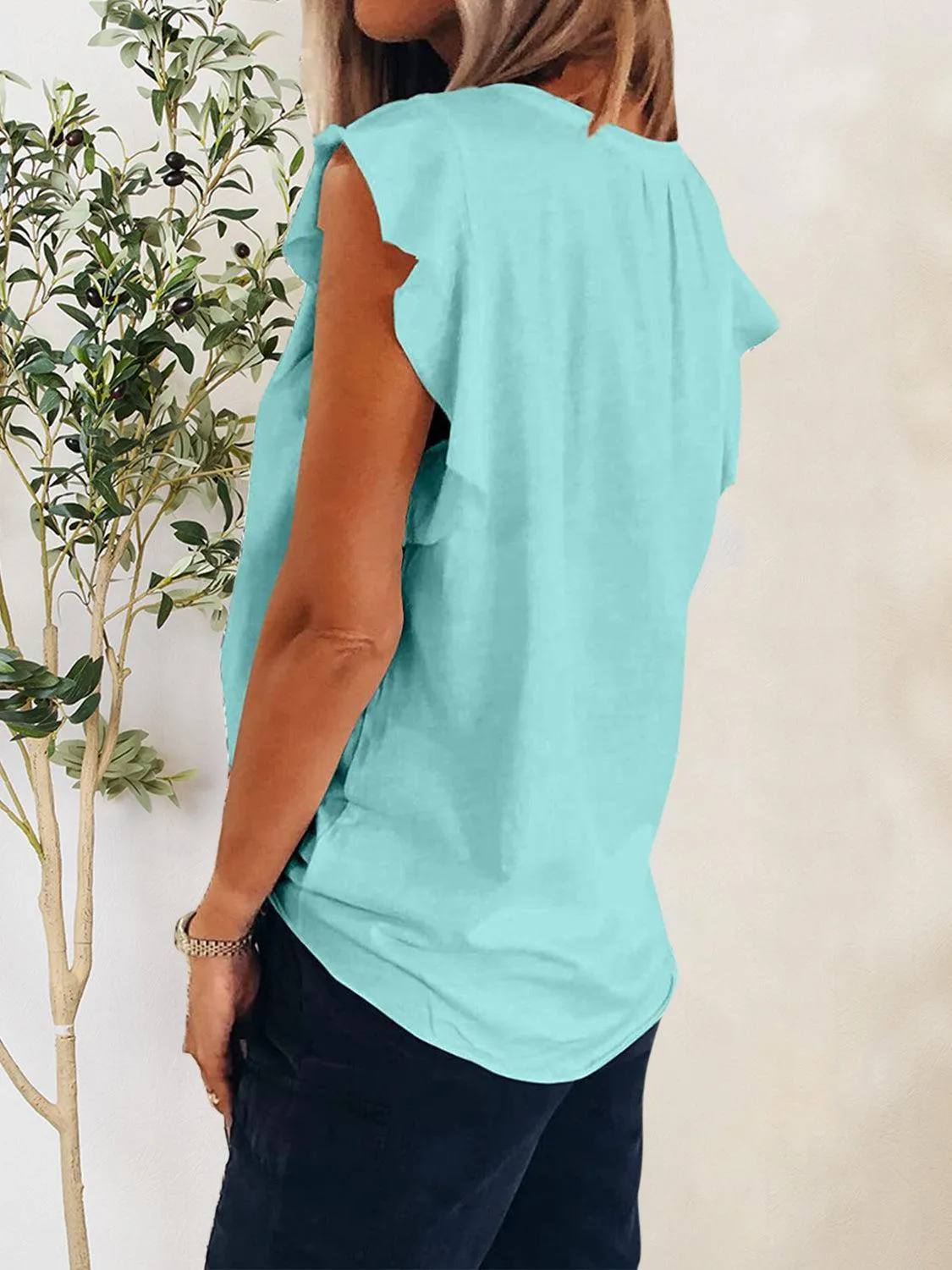 Casual Fab Notched Neck Flutter Sleeve Blouse
