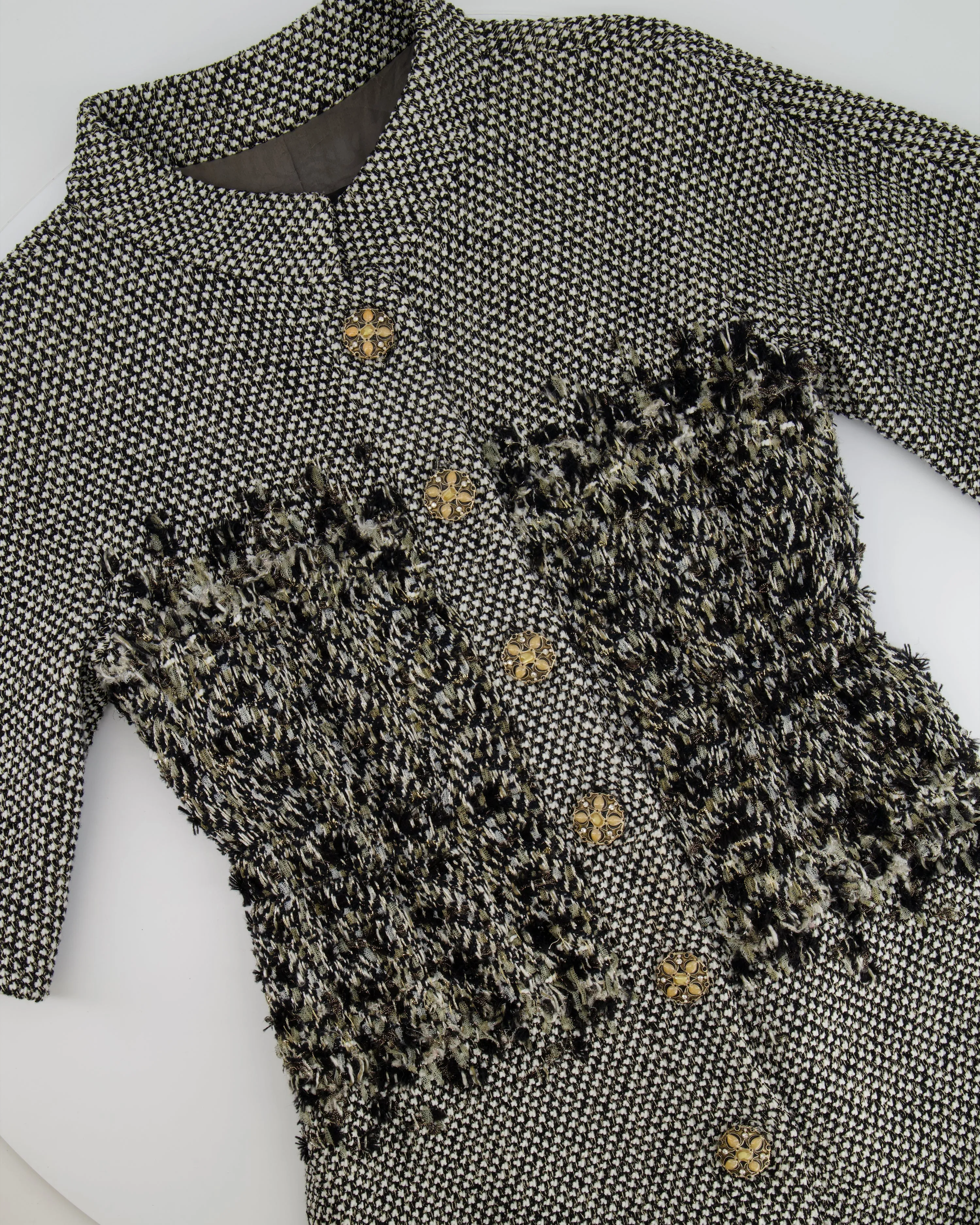 Chanel Black & White Mid-sleeve Jacket With Embellished Buttons Size Fr 36 (uk 8)