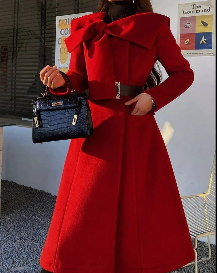 CHANELLE Oversized Tie Neck Detail Winter Coat