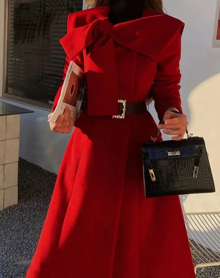 CHANELLE Oversized Tie Neck Detail Winter Coat
