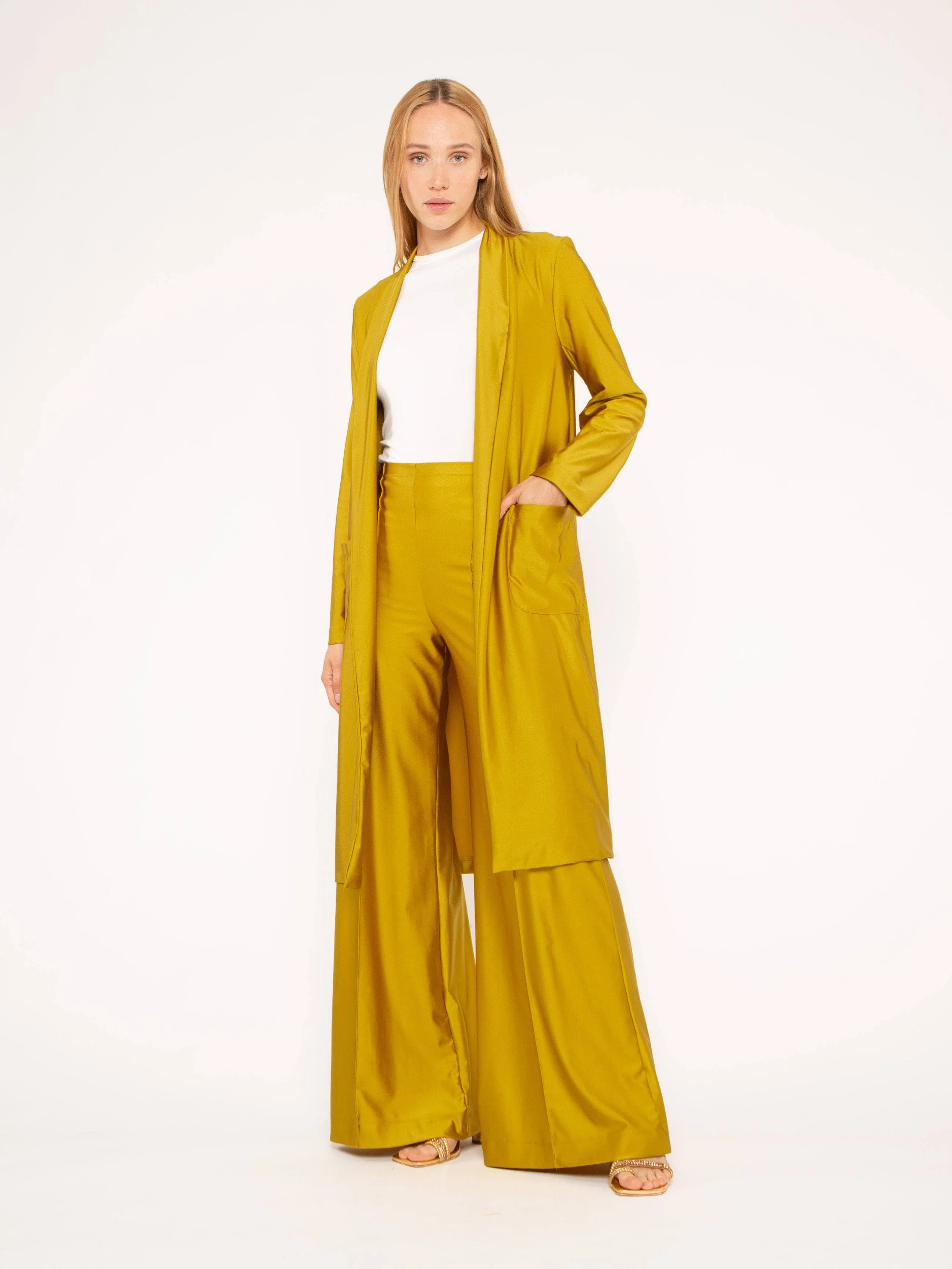 Chartreuse Sateen Stretch Smoking Jacket