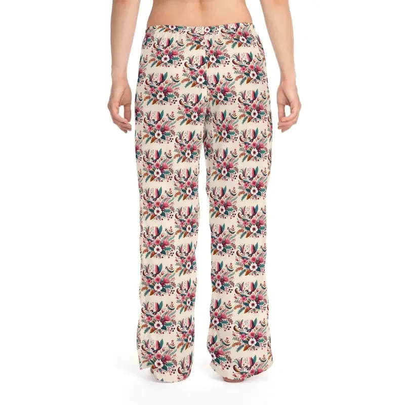 Chic Abstract Floral Pajama Pants on Polyester Jersey