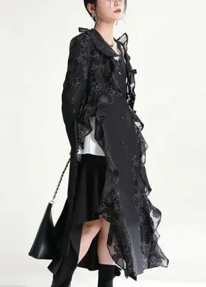 Chic Black Asymmetrical Ruffled Patchwork Tulle Trench Coats Fall Chic Black Asymmetrical Ruffled Patchwork Tulle Trench Coats Fall