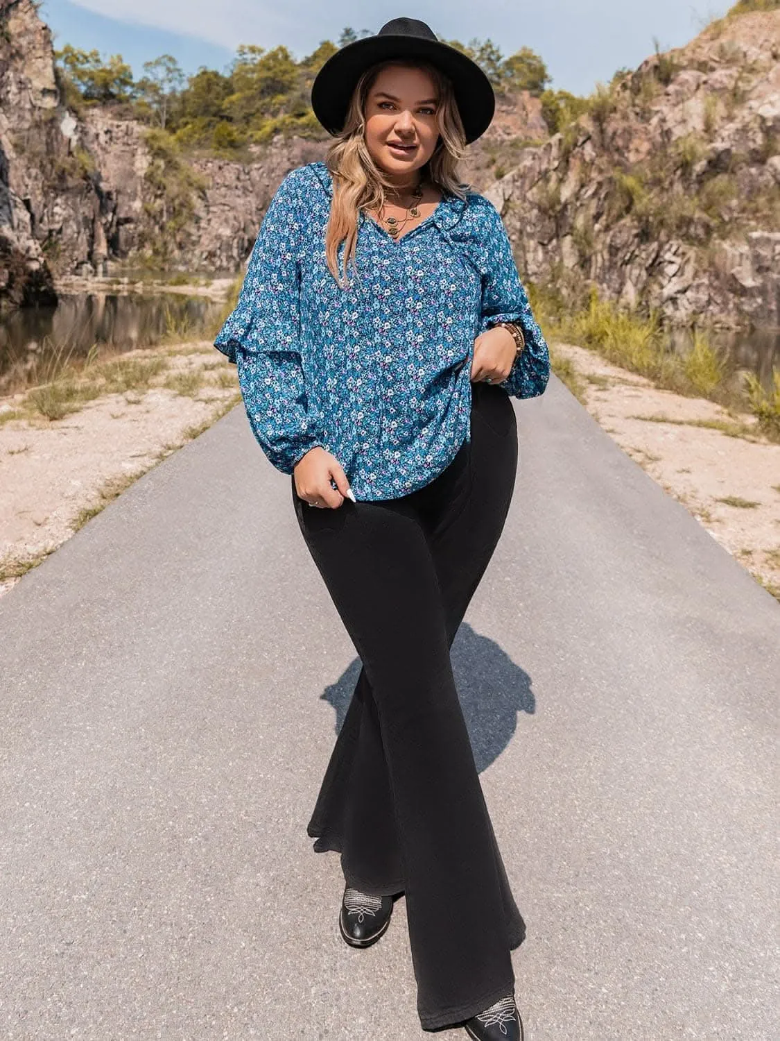 Chic plus size ruffled tie blouse