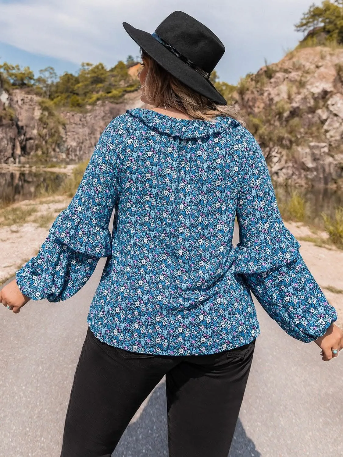 Chic plus size ruffled tie blouse