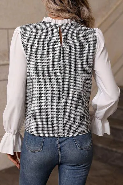 Classic Frill Mock Neck Long Sleeve Blouse