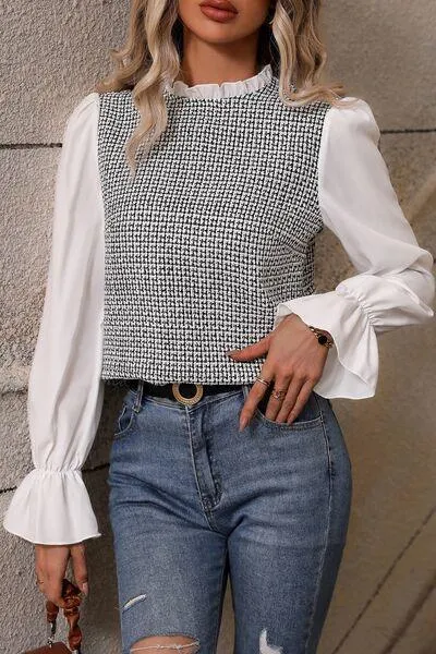 Classic Frill Mock Neck Long Sleeve Blouse