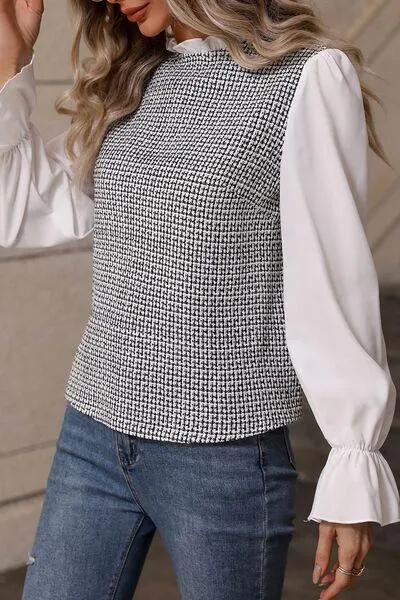 Classic Frill Mock Neck Long Sleeve Blouse