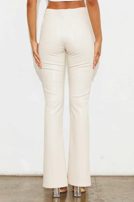 Cognac Creme 1798 Vegan Leather Front Slit Bootcut Jeans