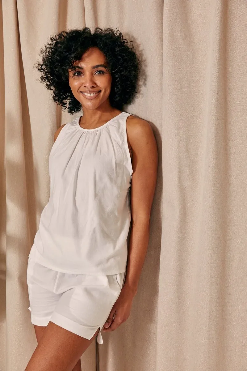 Cotton Modal Vest Short Set in White