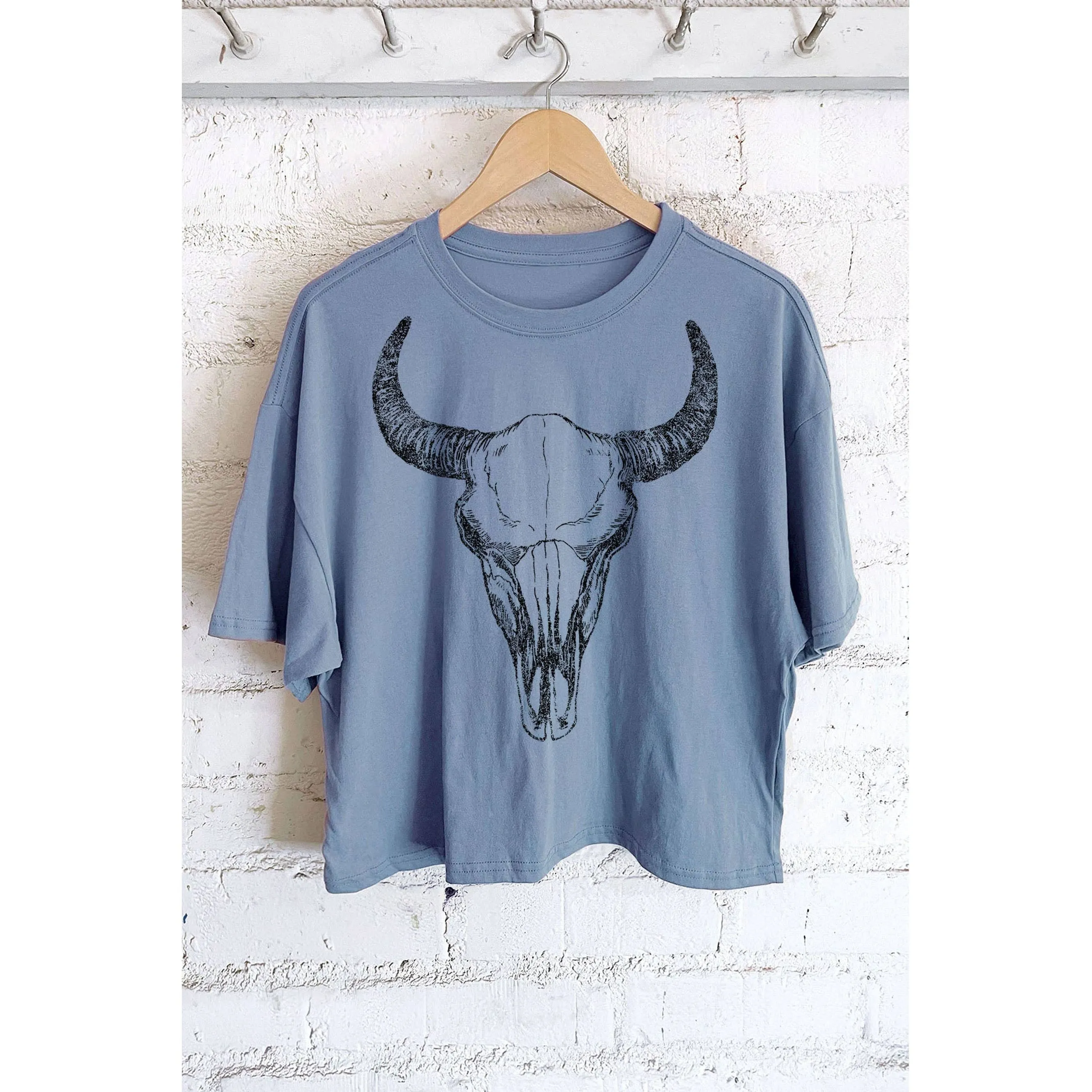 COW SKULL GRAPHIC LONG CROP TOP
