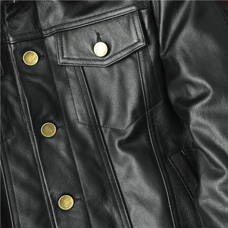 Cowboy Genuine Leather Jacket Cowhide Motorcycle Jacket Men Coat Short