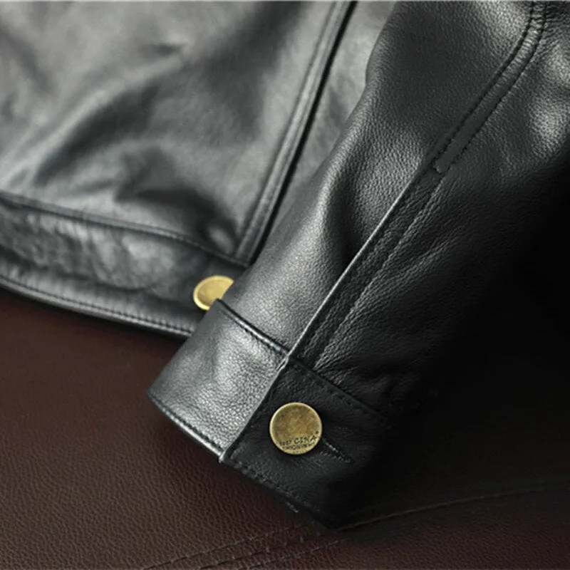Cowboy Genuine Leather Jacket Cowhide Motorcycle Jacket Men Coat Short