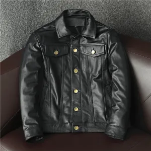Cowboy Genuine Leather Jacket Cowhide Motorcycle Jacket Men Coat Short