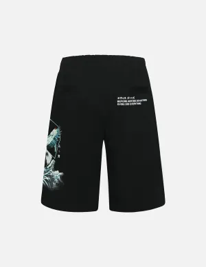 Crane and The Great Wave Print Relax Fit Sweat Shorts